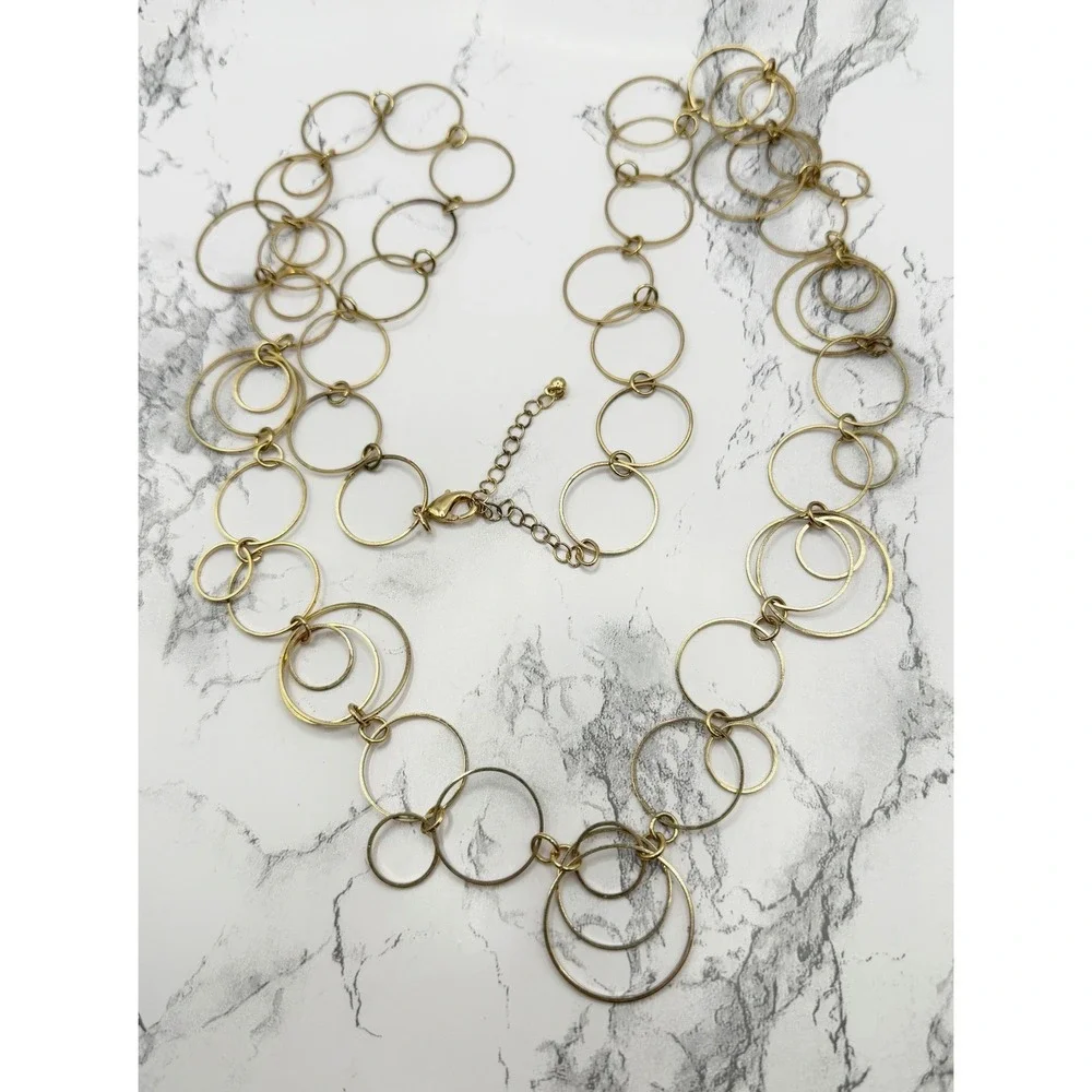 Long Gold‎ Circle Link Statement Necklace 37